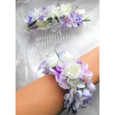 náramek z látkových květin s levandulí