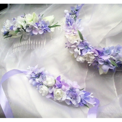 náramek z látkových květin s levandulí