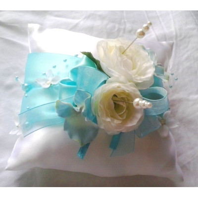 polštářek na prstýnky tyrkys s růžemi