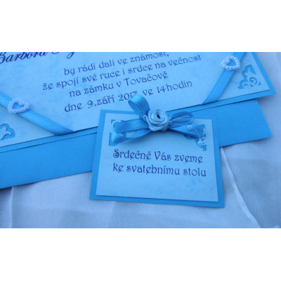 luxusní svatební oznámení "světle modré ornamenty"