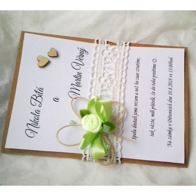 Svatební oznámení -  čtyřlístek s krajkami