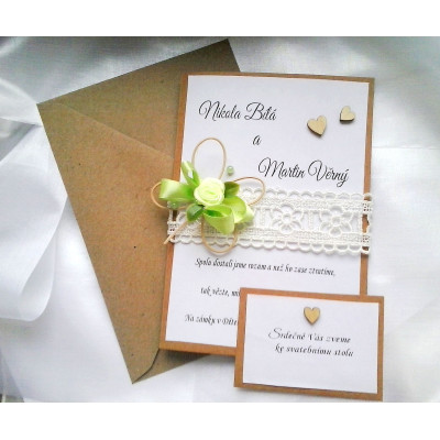 Svatební oznámení -  čtyřlístek s krajkami