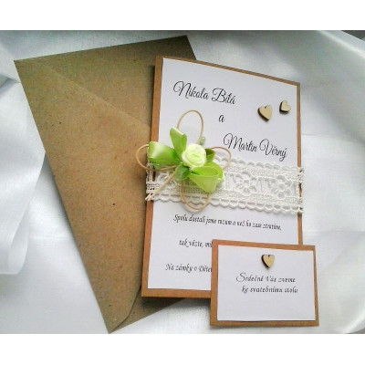 Svatební oznámení -  čtyřlístek s krajkami