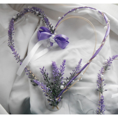 Korsáž na auto- 3 srdíčka s levandulí