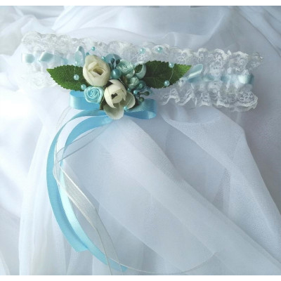 Podvazek květinový "nebeský" s krajkou