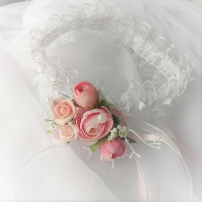 podvazek květinový růžový s krajkou