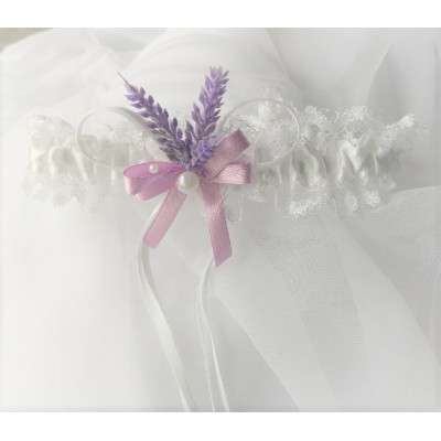 Svatební podvazek krajkový s levandulkami