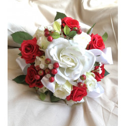 Svatební kytice- umělá bíločervená