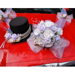 Sada na auto pro nevěstu a ženicha- fialová s jutou