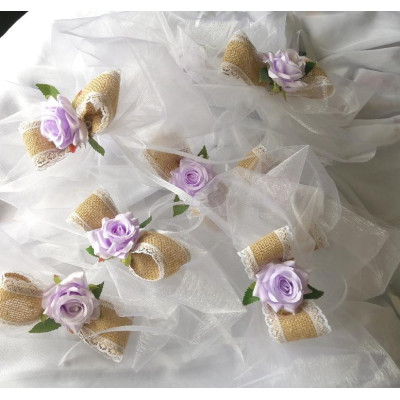 mašle na kliku auta  jutová s růží