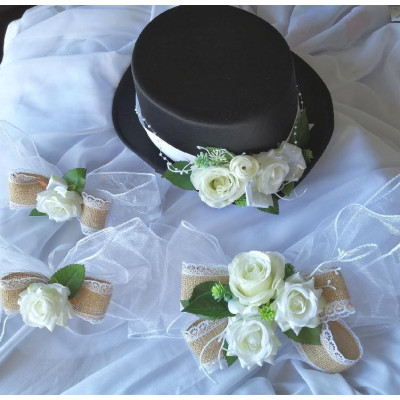 sada na auto pro ženicha- přírodní s krémovou