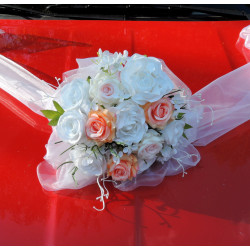 svatební auto - "Bílé růže s meruňkovou" a šerpa