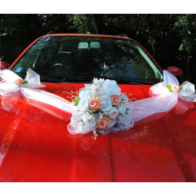 svatební auto - "Bílé růže s meruňkovou" a šerpa