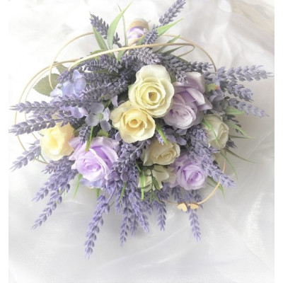 Svatební kytice levandule a růže- umělá