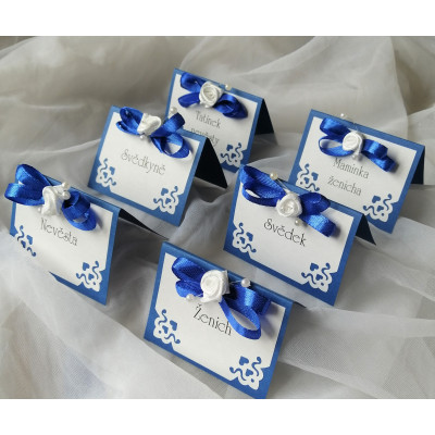 Svatební jmenovky - modré ornamenty