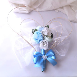 Svatební auto - srdce+šerpa s mašlemi "Modrobílé srdce" 