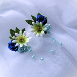 Náušnice - květinové modré s kopretinkou