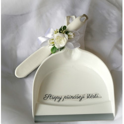 Svatební lopatka a smetáček- květinová bílá