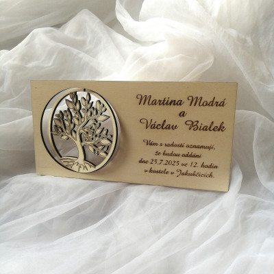 Dřevěné svatební oznámení - se stromem života