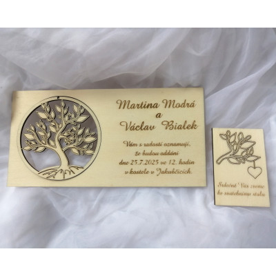 Dřevěná svatební pozvánka - strom