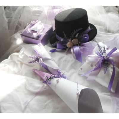 autokorsáž- černý cylindr levandulový +šerpa